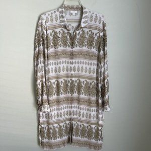 J. Jill White Green Paisley Button Front Long Tunic